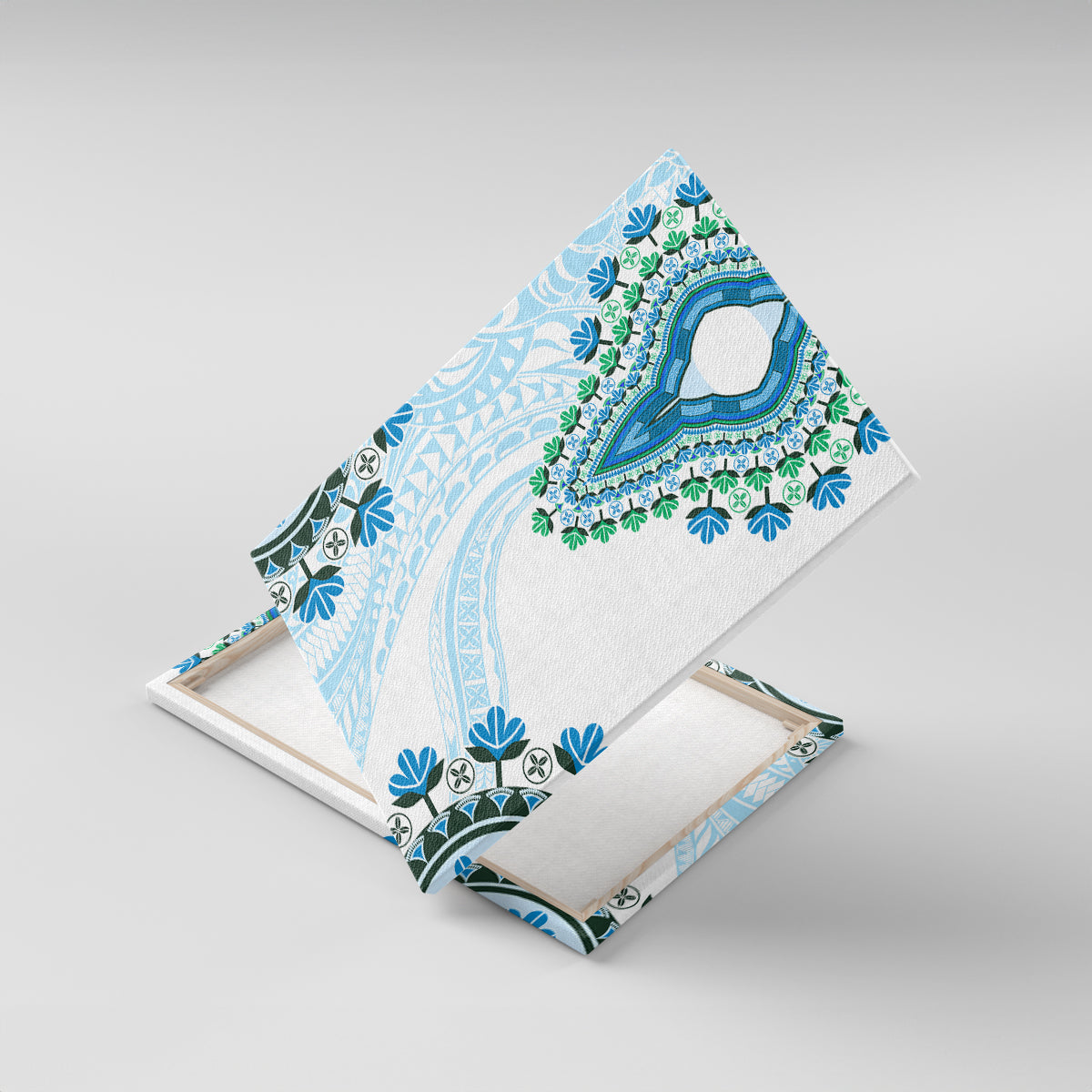 Africa Dashiki Canvas Wall Art With Polynesian Pattern Blue Version