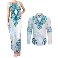 Africa Dashiki Couples Matching Tank Maxi Dress and Long Sleeve Button Shirt With Polynesian Pattern Blue Version LT05 Blue - Polynesian Pride