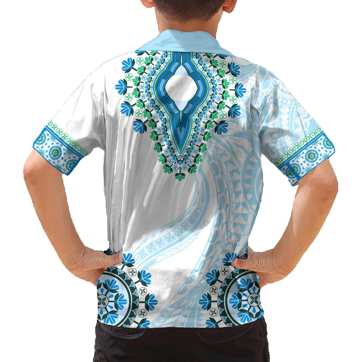 Africa Dashiki Family Matching Long Sleeve Bodycon Dress and Hawaiian Shirt With Polynesian Pattern Blue Version LT05 - Polynesian Pride
