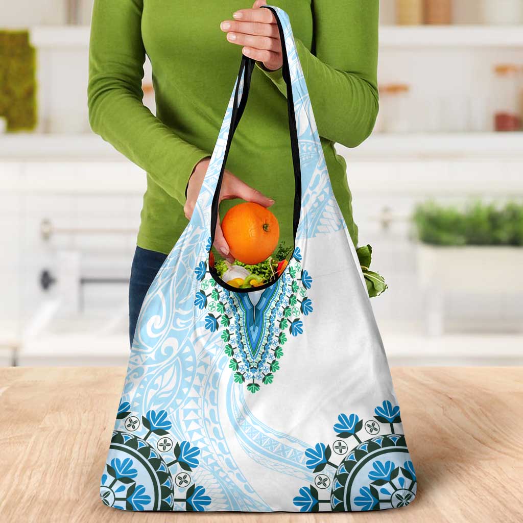 Africa Dashiki Grocery Bag With Polynesian Pattern Blue Version
