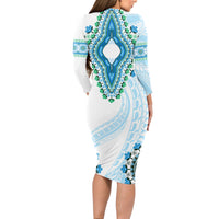 Africa Dashiki Long Sleeve Bodycon Dress With Polynesian Pattern Blue Version LT05 - Polynesian Pride