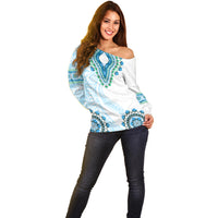 Africa Dashiki Off Shoulder Sweater With Polynesian Pattern Blue Version LT05 - Polynesian Pride