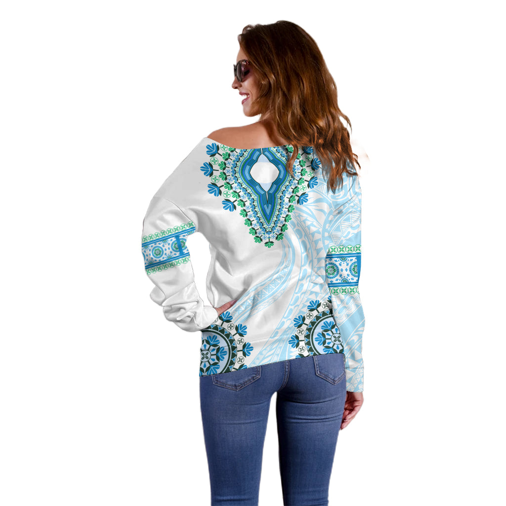 Africa Dashiki Off Shoulder Sweater With Polynesian Pattern Blue Version LT05 - Polynesian Pride
