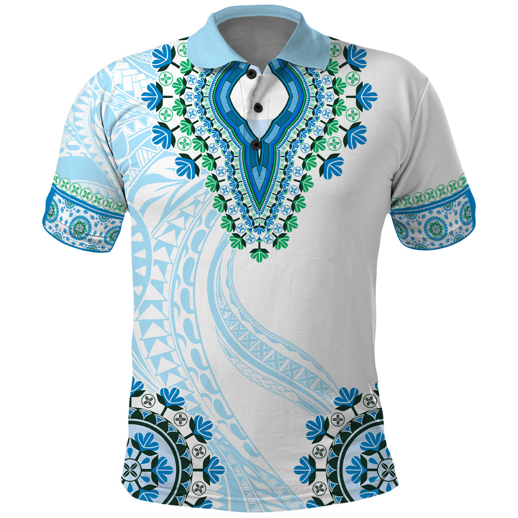 Africa Dashiki Polo Shirt With Polynesian Pattern Blue Version LT05 Blue - Polynesian Pride
