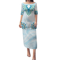 Africa Dashiki Puletasi With Polynesian Pattern Blue Version LT05 Long Dress Blue - Polynesian Pride