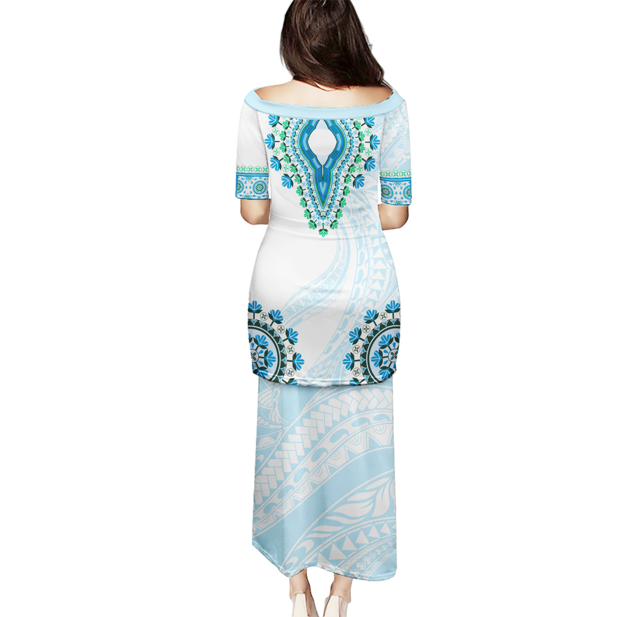 Africa Dashiki Puletasi With Polynesian Pattern Blue Version LT05 - Polynesian Pride