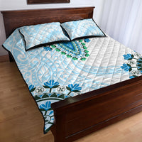 Africa Dashiki Quilt Bed Set With Polynesian Pattern Blue Version