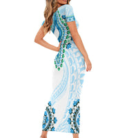 Africa Dashiki Short Sleeve Bodycon Dress With Polynesian Pattern Blue Version LT05 - Polynesian Pride
