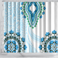 Africa Dashiki Shower Curtain With Polynesian Pattern Blue Version