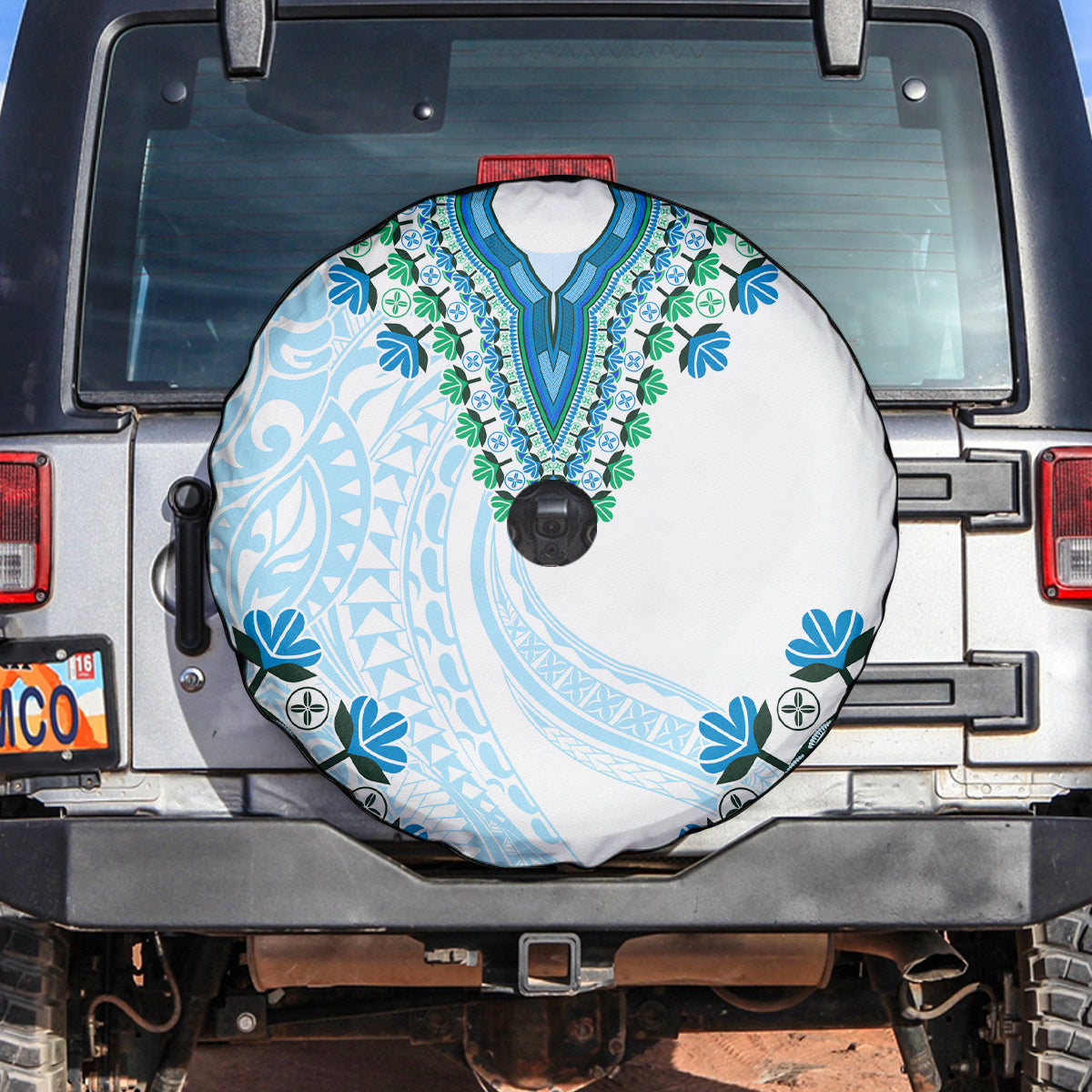 Africa Dashiki Spare Tire Cover With Polynesian Pattern Blue Version LT05 Blue - Polynesian Pride