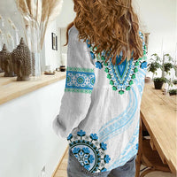 Africa Dashiki Women Casual Shirt With Polynesian Pattern Blue Version LT05 - Polynesian Pride