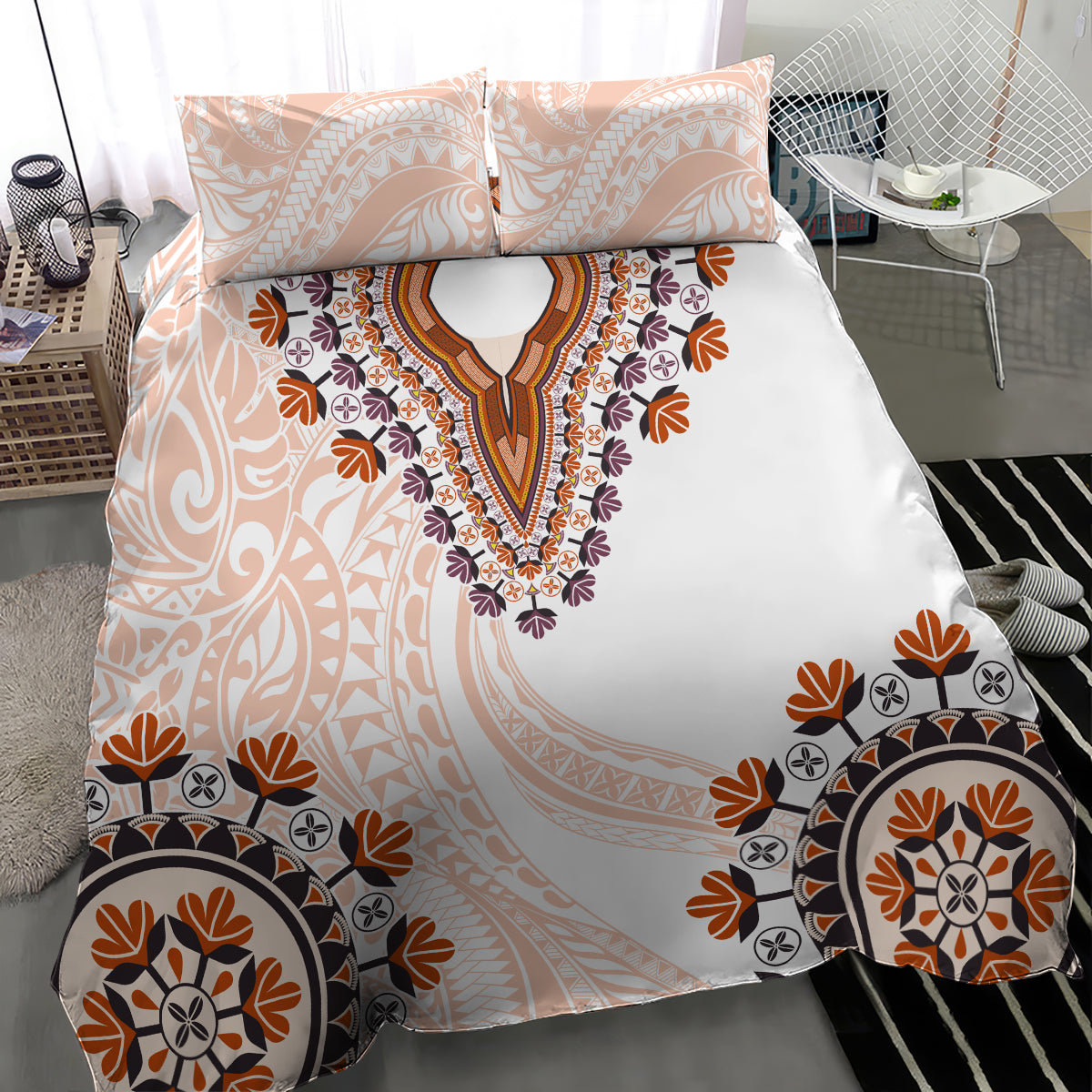 Africa Dashiki Bedding Set With Polynesian Pattern Beige Version