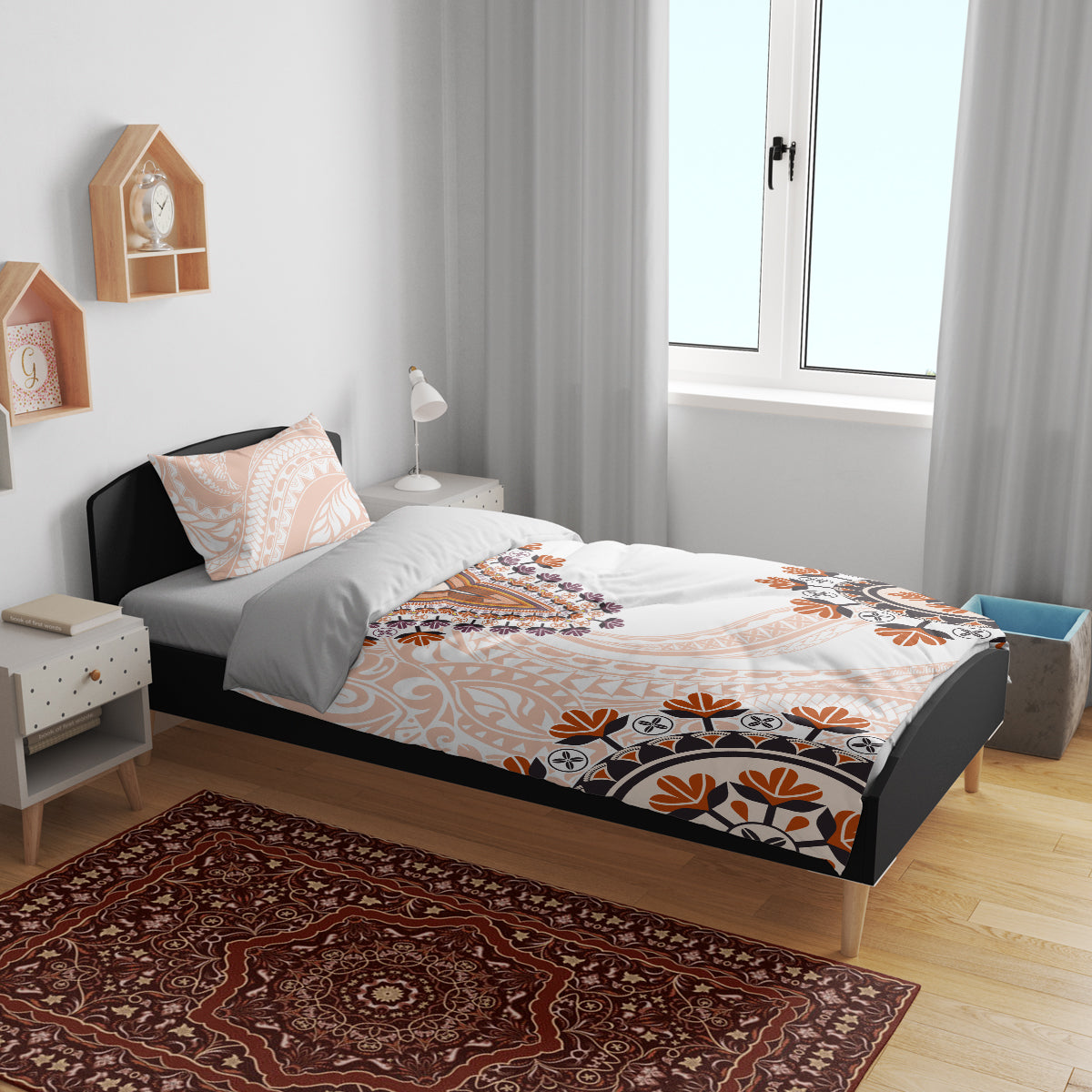 Africa Dashiki Bedding Set With Polynesian Pattern Beige Version