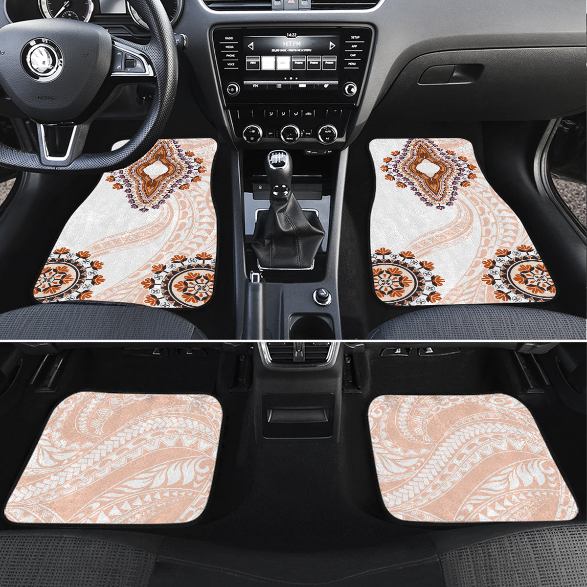 Africa Dashiki Car Mats With Polynesian Pattern Beige Version LT05 Set 4pcs Beige - Polynesian Pride