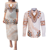 Africa Dashiki Couples Matching Puletasi and Long Sleeve Button Shirt With Polynesian Pattern Beige Version LT05 Beige - Polynesian Pride