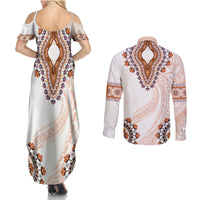 Africa Dashiki Couples Matching Summer Maxi Dress and Long Sleeve Button Shirt With Polynesian Pattern Beige Version LT05 - Polynesian Pride