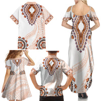 Africa Dashiki Family Matching Summer Maxi Dress and Hawaiian Shirt With Polynesian Pattern Beige Version LT05 - Polynesian Pride