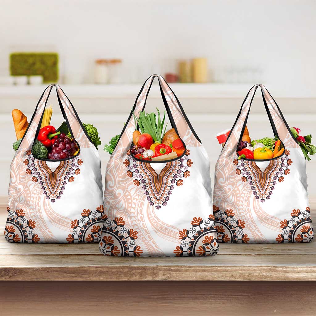 Africa Dashiki Grocery Bag With Polynesian Pattern Beige Version