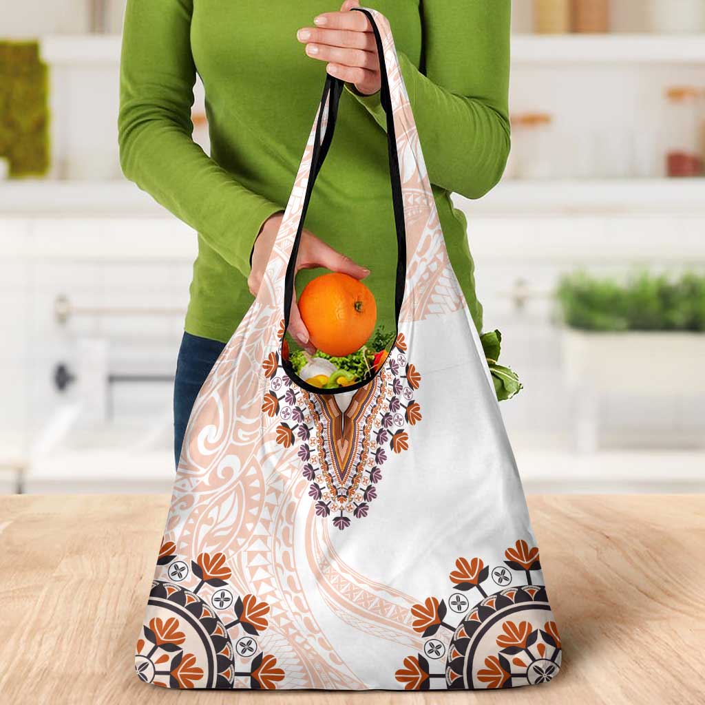 Africa Dashiki Grocery Bag With Polynesian Pattern Beige Version