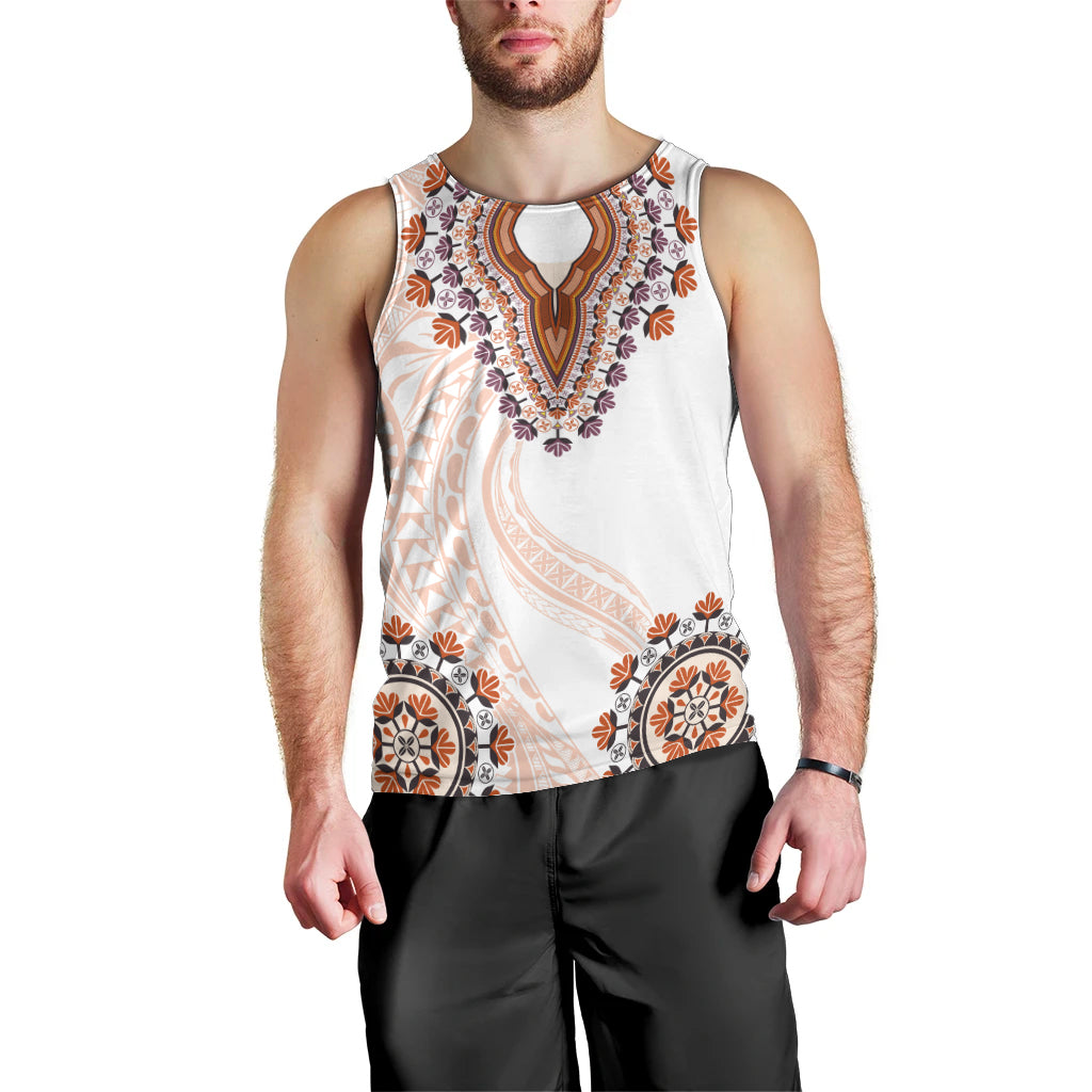 Africa Dashiki Men Tank Top With Polynesian Pattern Beige Version LT05 - Polynesian Pride