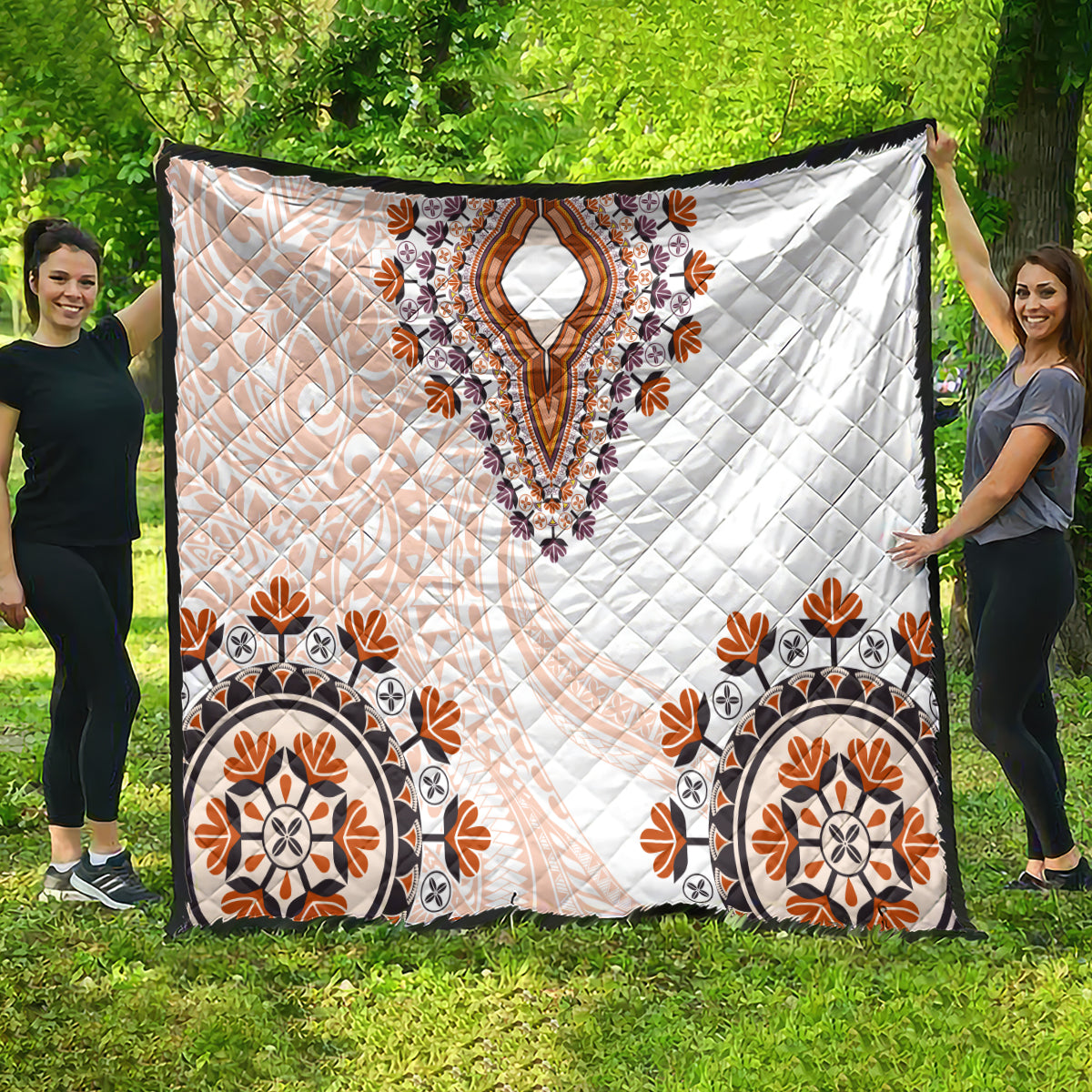 Africa Dashiki Quilt With Polynesian Pattern Beige Version