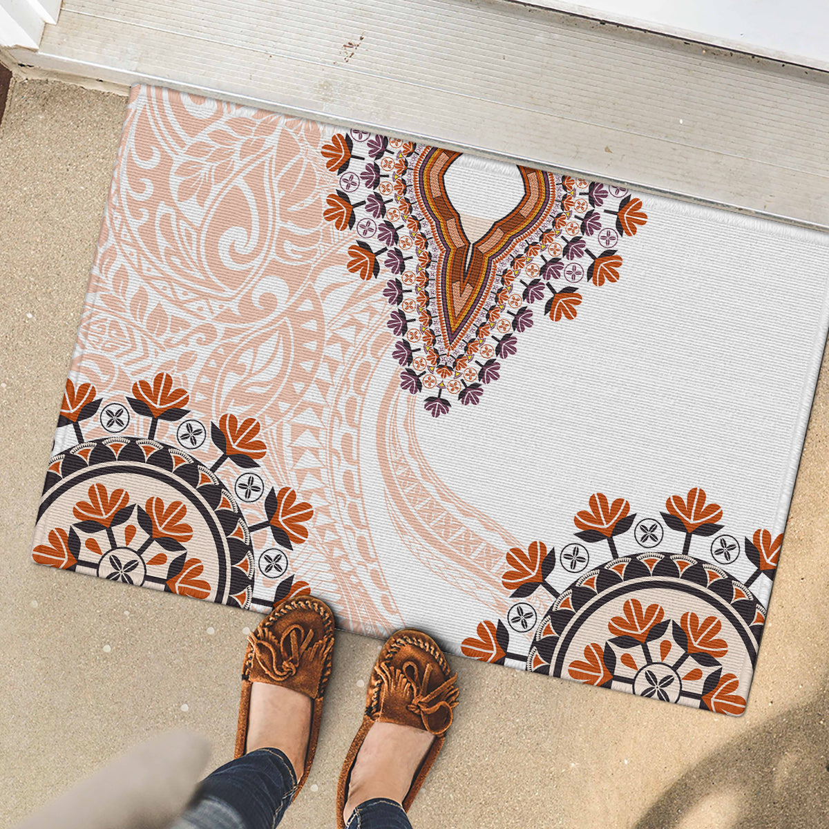 Africa Dashiki Rubber Doormat With Polynesian Pattern Beige Version