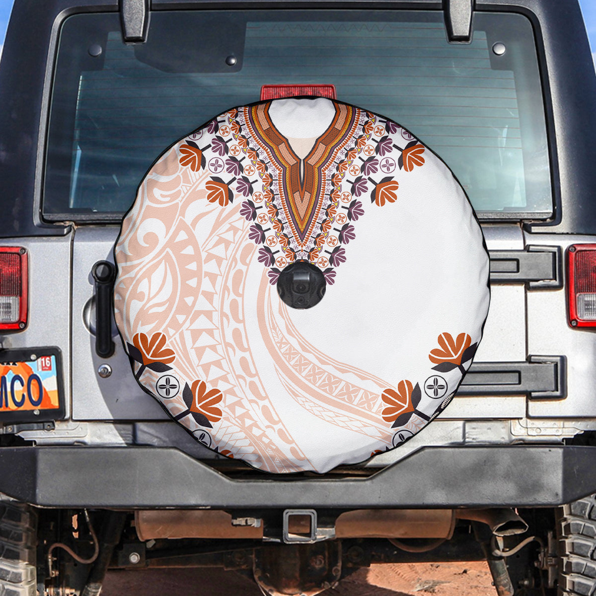 Africa Dashiki Spare Tire Cover With Polynesian Pattern Beige Version LT05 Beige - Polynesian Pride