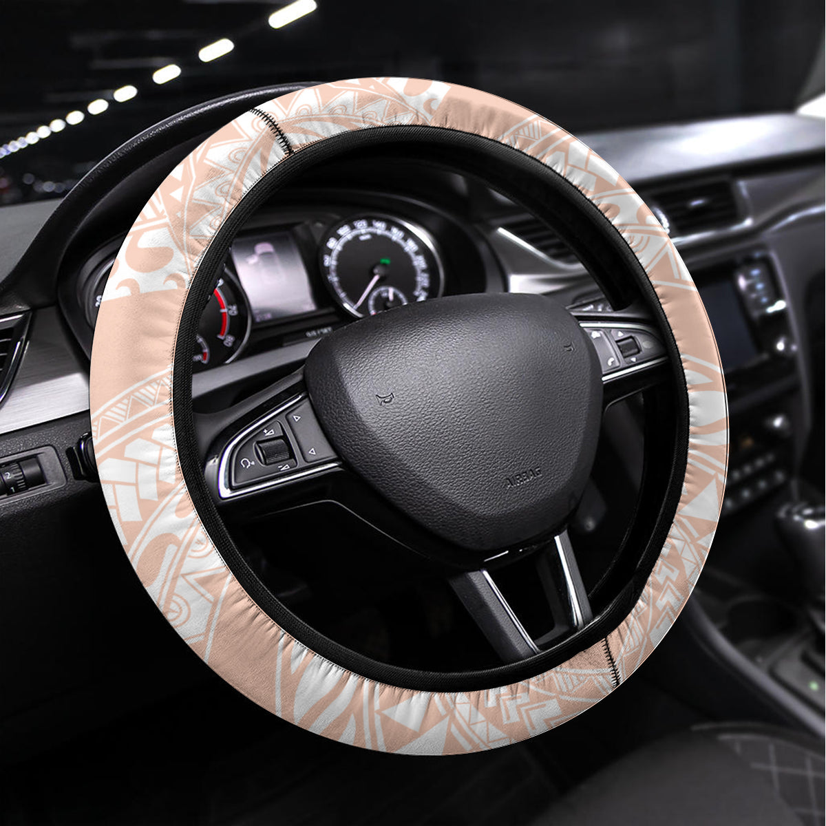 Africa Dashiki Steering Wheel Cover With Polynesian Pattern Beige Version LT05 Universal Fit Beige - Polynesian Pride