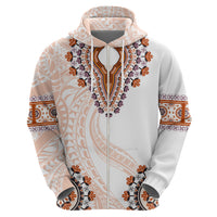 Africa Dashiki Zip Hoodie With Polynesian Pattern Beige Version LT05 - Polynesian Pride