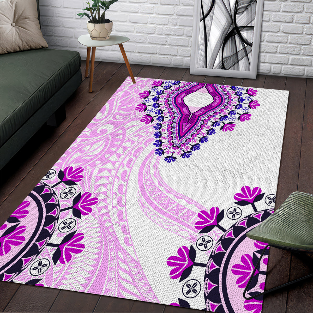 Africa Dashiki Area Rug With Polynesian Pattern Pink Version