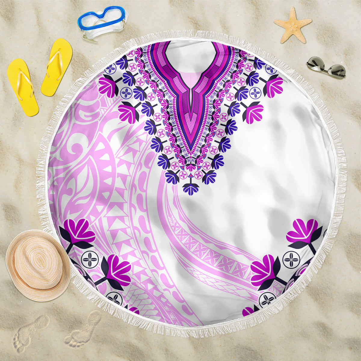 Africa Dashiki Beach Blanket With Polynesian Pattern Pink Version LT05 One Size 150cm Pink - Polynesian Pride