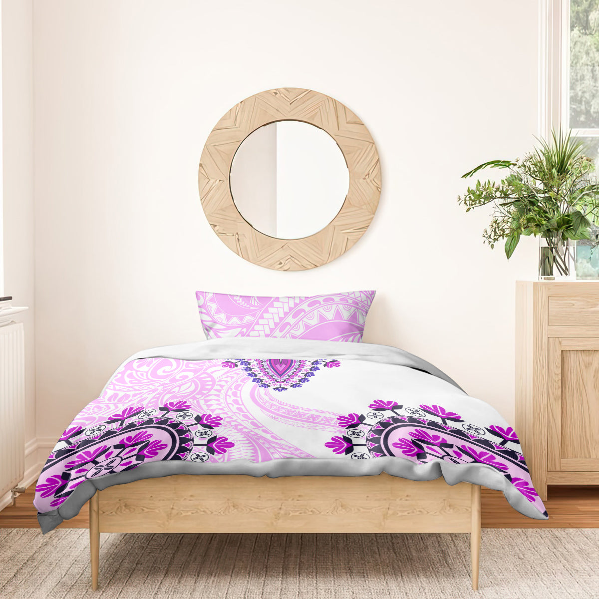 Africa Dashiki Bedding Set With Polynesian Pattern Pink Version