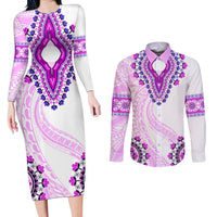 Africa Dashiki Couples Matching Long Sleeve Bodycon Dress and Long Sleeve Button Shirt With Polynesian Pattern Pink Version LT05 Pink - Polynesian Pride