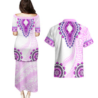 Africa Dashiki Couples Matching Puletasi and Hawaiian Shirt With Polynesian Pattern Pink Version LT05 - Polynesian Pride
