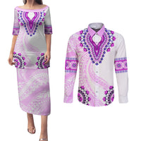 Africa Dashiki Couples Matching Puletasi and Long Sleeve Button Shirt With Polynesian Pattern Pink Version LT05 Pink - Polynesian Pride