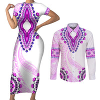 Africa Dashiki Couples Matching Short Sleeve Bodycon Dress and Long Sleeve Button Shirt With Polynesian Pattern Pink Version LT05 Pink - Polynesian Pride