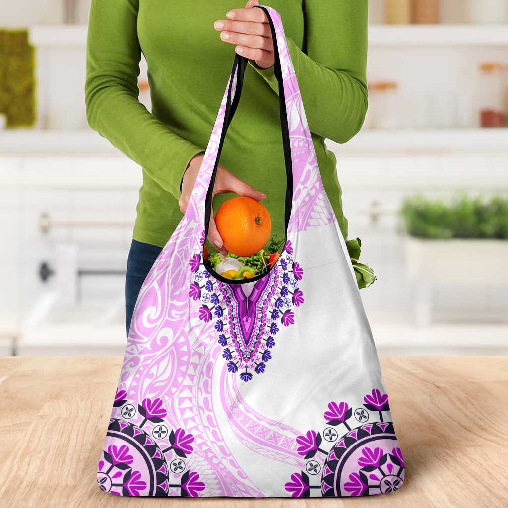 Africa Dashiki Grocery Bag With Polynesian Pattern Pink Version