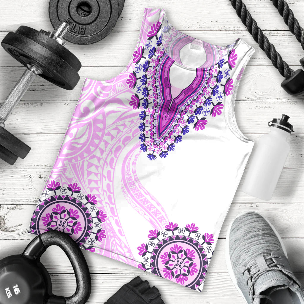 Africa Dashiki Men Tank Top With Polynesian Pattern Pink Version LT05 - Polynesian Pride