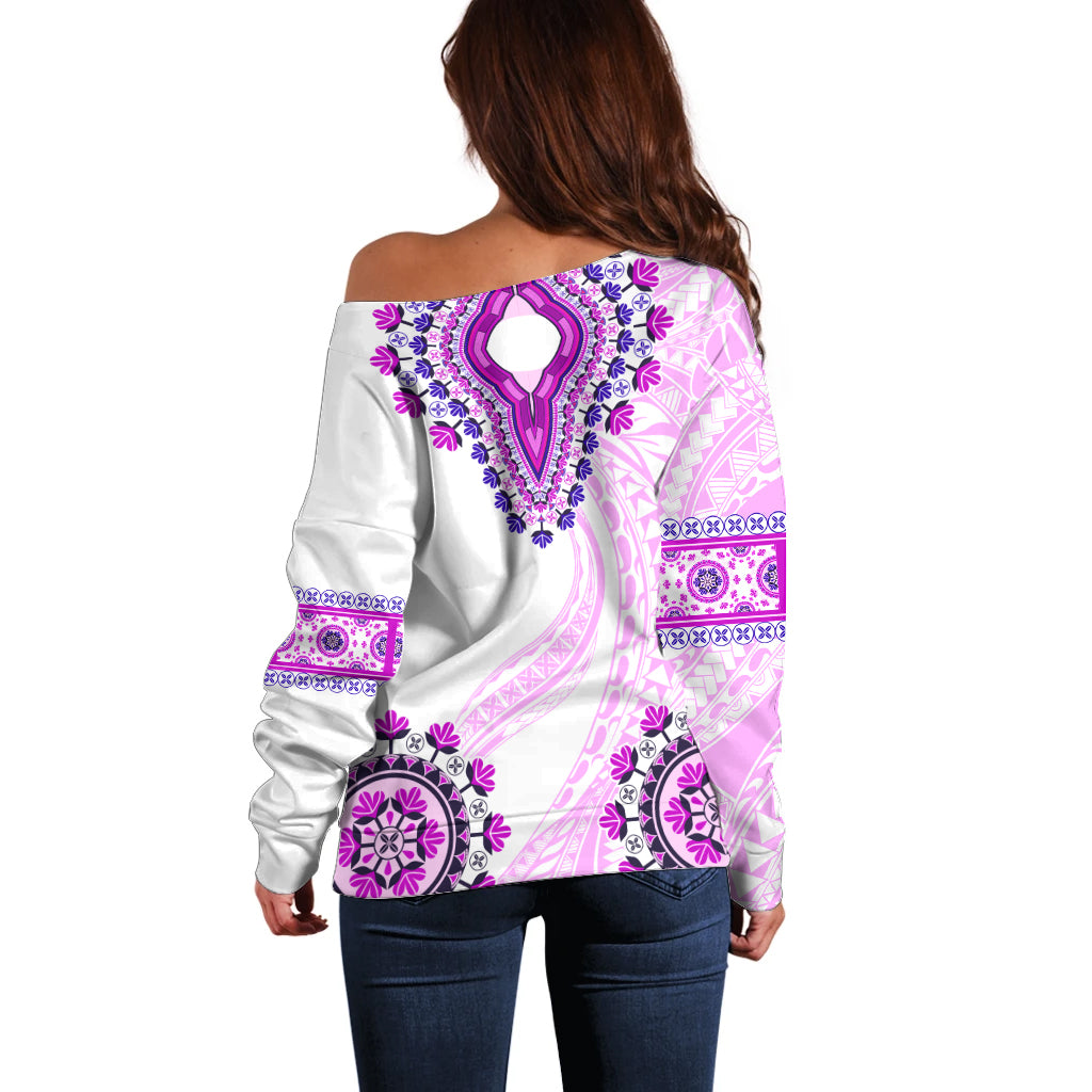 Africa Dashiki Off Shoulder Sweater With Polynesian Pattern Pink Version LT05 - Polynesian Pride