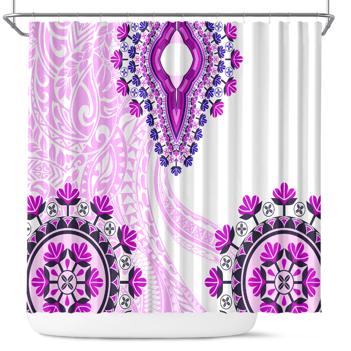 Africa Dashiki Shower Curtain With Polynesian Pattern Pink Version LT05 Pink - Polynesian Pride