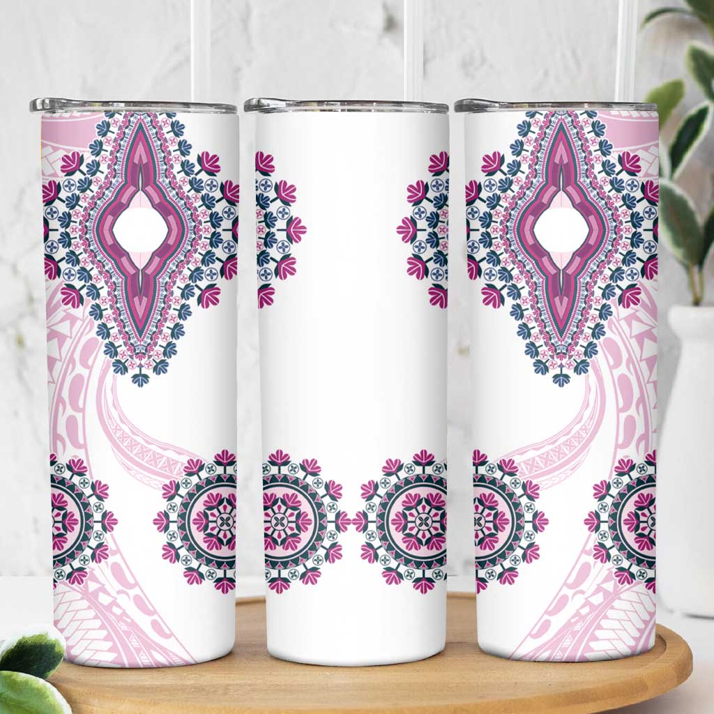 Africa Dashiki Skinny Tumbler With Polynesian Pattern Pink Version