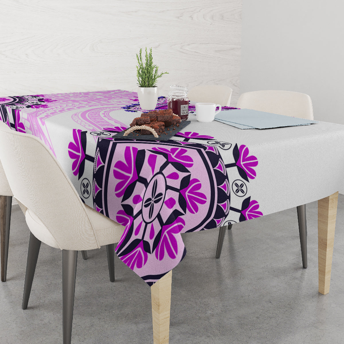 Africa Dashiki Tablecloth With Polynesian Pattern Pink Version
