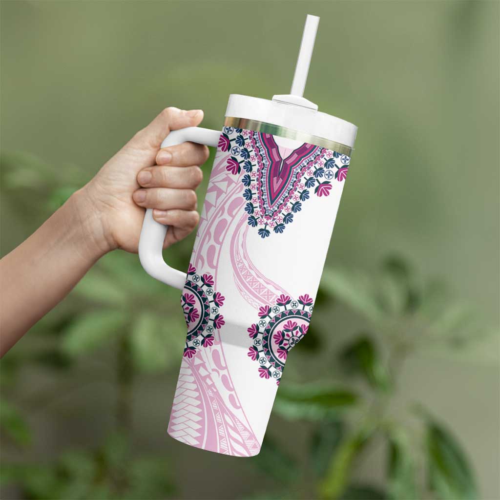 Africa Dashiki Tumbler With Handle With Polynesian Pattern Pink Version