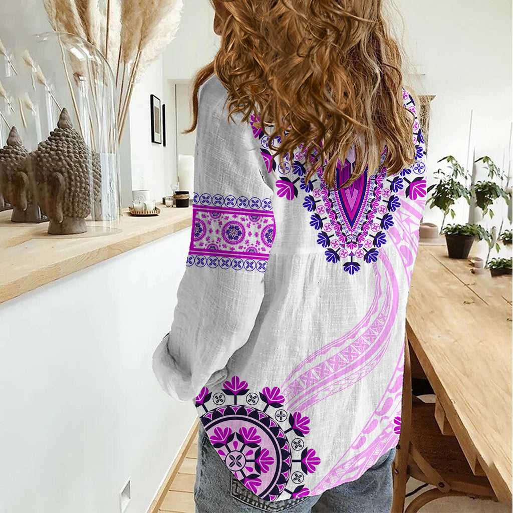 Africa Dashiki Women Casual Shirt With Polynesian Pattern Pink Version LT05 - Polynesian Pride