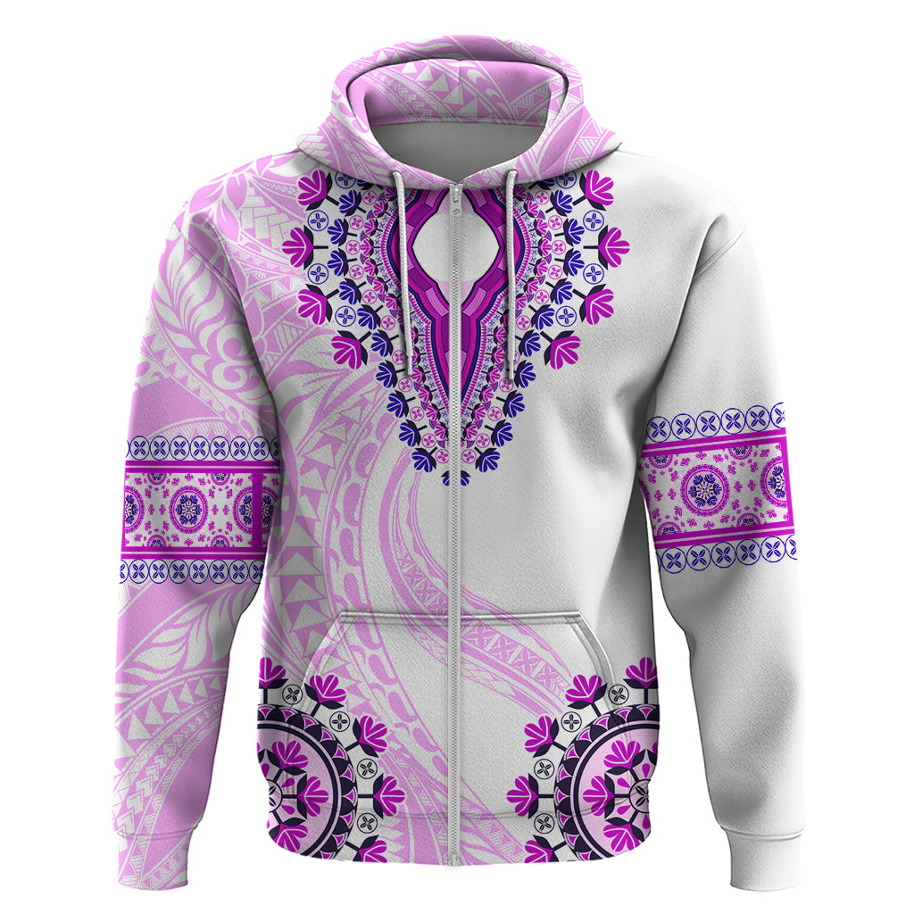 Africa Dashiki Zip Hoodie With Polynesian Pattern Pink Version LT05 Zip Hoodie Pink - Polynesian Pride