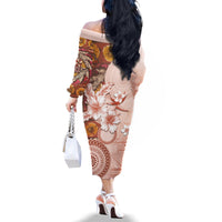 Tonga Ngatu Pattern With Light Tabasco Hibiscus Family Matching Off Shoulder Long Sleeve Dress and Hawaiian Shirt Oil Painting Style LT05 - Polynesian Pride