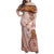 Tonga Ngatu Pattern With Light Tabasco Hibiscus Family Matching Off Shoulder Maxi Dress and Hawaiian Shirt Oil Painting Style LT05 Mom's Dress Light Tabasco - Polynesian Pride