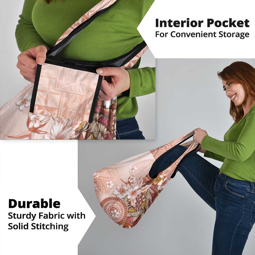 Tonga Ngatu Pattern With Light Tabasco Hibiscus Grocery Bag Oil Painting Style