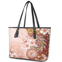 Tonga Ngatu Pattern With Light Tabasco Hibiscus Leather Tote Bag Oil Painting Style