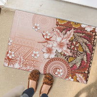 Tonga Ngatu Pattern With Light Tabasco Hibiscus Rubber Doormat Oil Painting Style
